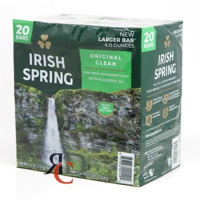 IRISH SPRING BAR SOAP 4oz ORIGINAL CLEAN WITH FLAXSEED OIL 20PK